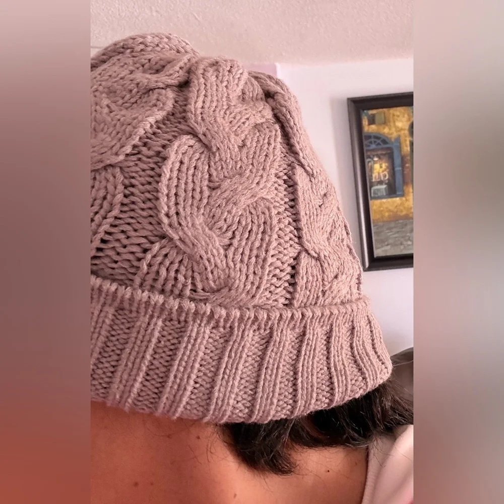 Beanie in Light Pink Piozaed  Women's Knit Toboggan Gray Winter Out Fit